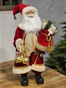 PAPAI NOEL EM PÉ VERMELHO E DOURADO 60CM