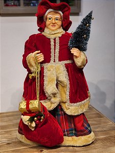 MAMÃE NOEL EM PÉ VERMELHO E VERDE 60CM