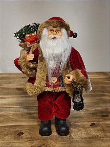 PAPAI NOEL EM PÉ VERMELHO E BEGE 30CM