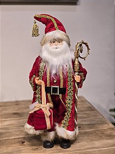 PAPAI NOEL EM PÉ COM CAJADO 45CM