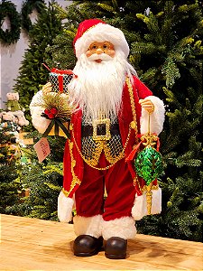 PAPAI NOEL EM PÉ VERMELHO E VERDE 45CM