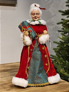 MAMÃE NOEL EM PÉ VERMELHO E VERDE 45CM