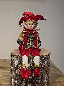 BONECO PIERROT VERMELHO E VERDE 45CM
