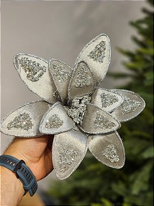 FLOR BICO DE PAPAGAIO AVELUDADO PRATA 27CM