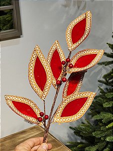 GALHO FOLHA VERMELHO E BEGE BORDADO 64CM