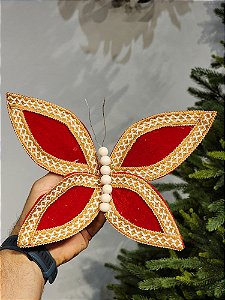BORBOLETA AVELUDADO VERMELHO E BEGE 25CM