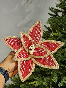 FLOR BICO DE PAPAGAIO VERMELHO E BEGE 26CM