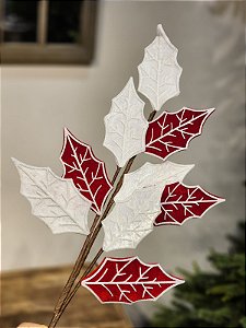 GALHO FOLHA VERMELHO E BRANCO 78CM