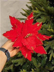 FLOR BICO DE PAPAGAIO AVELUDADO VERMELHO COM DOURADO 35CM