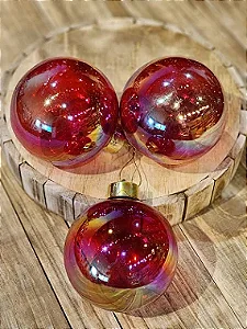 BOLA DECORADA VERMELHO FURTA-COR 10CM - C/3 UNIDS