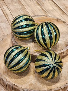 BOLA DECORADA GOMOS VERDE E PRATA 10CM C/4 UNIDS
