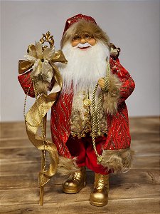 PAPAI NOEL EM PÉ COM CAJADO SUPER LUXO 46CM