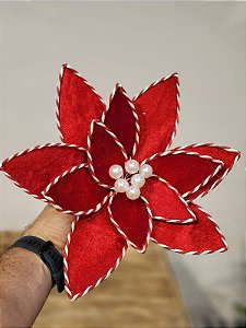 FLOR BICO DE PAPAGAIO VERMELHO BORDA LISTAS 30CM