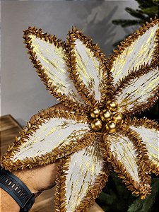 FLOR BICO DE PAPAGAIO RÚSTICA BEGE E DOURADO 31CM
