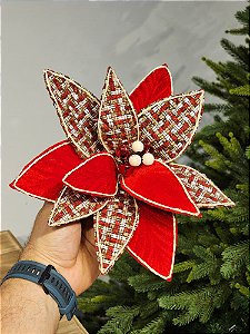 FLOR BICO DE PAPAGAIO VERMNELHO E XADREZ 25CM