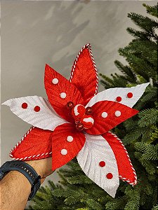 FLOR BICO DE PAPAGAIO VERMELHO E BRANCO 30CM