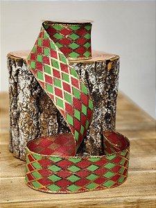 FITA ARAMADA LINHO COM COSTURA VERMELHO, VERDE E DOURADO