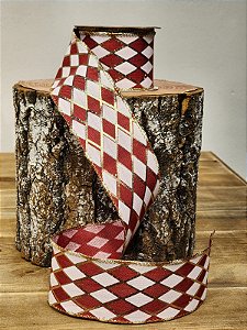 FITA ARAMADA LINHO COM COSTURA VERMELHO, BRANCO E DOURADO