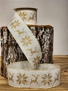 FITA ARAMADA LINHO BRANCO E DOURADO FLOCO DE NEVE