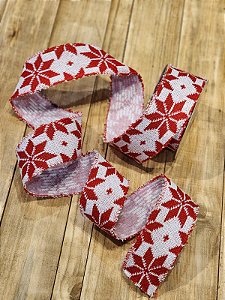 FITA ARAMADA TRICOT BRANCO E VERMELHO