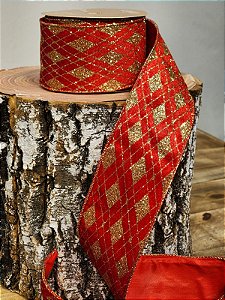 FITA ARAMADA VELUD VERMELHO E DOURADO C/ GLITTER