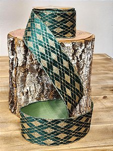 FITA ARAMADA VELUDO VERDE E CHAMPANHE C/ GLITTER