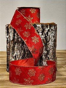 FITA ARAMADA VELUDO VERMELHO E DOURADO C/ GLITTER