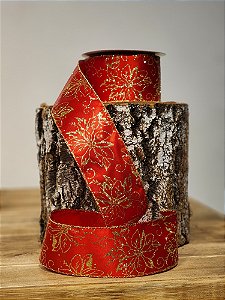 FITA ARAMADA CETIM VERMELHO E DOURADO COM GLITTER