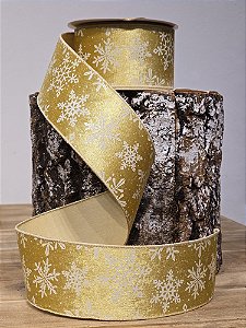 FITA ARAMADA VELUDO FLOCO DE NEVE BEGE E BRANCO