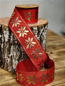 FITA ARAMADA LINHO VERMELHO E DOURADO FLOCO DE NEVE