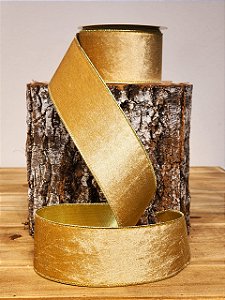 FITA ARAMADA VELUDO DUPLA FACE CHAMPANHE E DOURADO