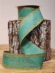 FITA ARAMADA LINHO C/ GLITTER VERDE DOURADO