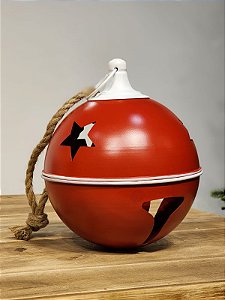 PENDENTE DECORATIVO GUIZO C/ CORDA VERMELHO E BRANCO 24CM