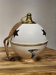 PENDENTE DECORATIVO GUIZO C/ CORDA BRANCO E DOURADO 24CM