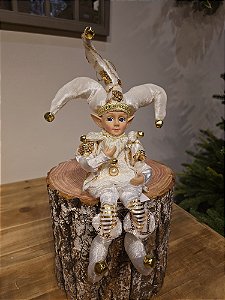BONECO PIERROT BRANCO E DOURADO 30CM