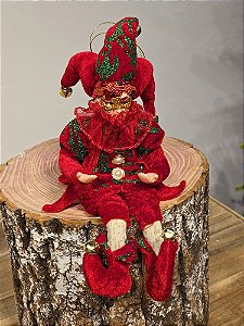 BONECO PIERROT VERMELHO E VERDE 30CM