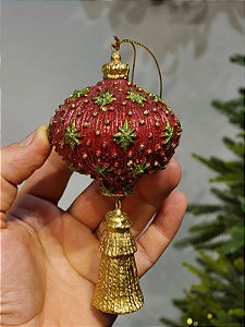 PENDENTE BOLA EM RESINA VERMELHO E VERDE