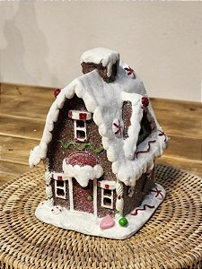 CASINHA DE DOCES GINGERBREAD COM LED EM RESINA
