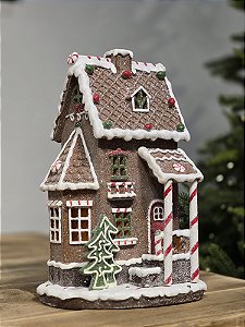 CASINHA DE DOCES GINGERBREAD COM LED EM RESINA