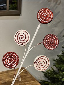 GALHO DECORATIVO CANDY VERMELHO E BRANCO 76CM