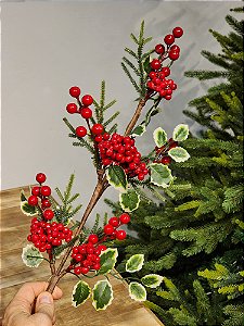 GALHO DECORATIVO BERRY VERMELHO 66CM