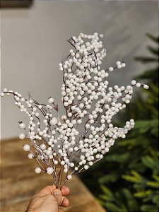 GALHO DECORATIVO BERRY BRANCO 70CM