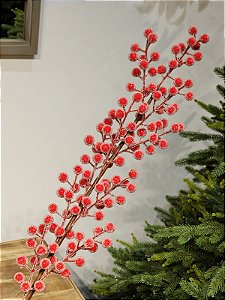 GALHO DECORATIVO BERRY FLOCKED VERMELHO 75CM