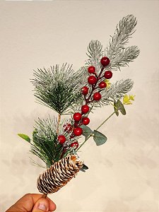 GALHO DECORATIVO BERRY COM FOLHAS 50CM