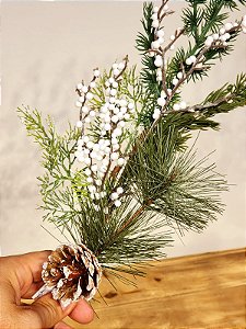 GALHO DECORATIVO FOLHAS COM PINHA 50CM