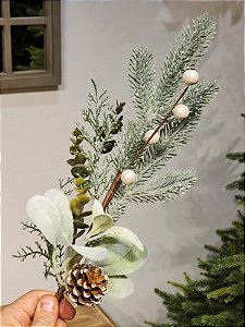 GALHO DECORATIVO FOLHAS COM PINHA 50CM