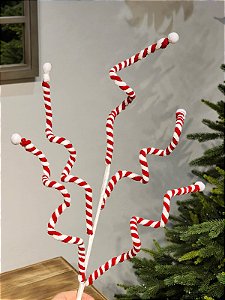 GALHO DECORATIVO CANDY CANNE VERMELHO E BRANCO 63CM