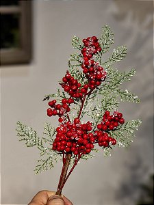 GALHO DECORATIVO BERRY VERMELHO 44CM