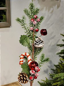 GALHO DECORATIVO CANDY CANNE COM BERRY, PINHA E GUIZO 71CM