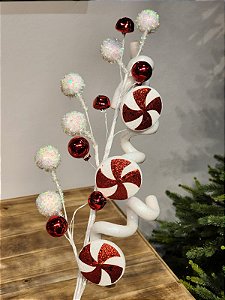 GALHO DECORATIVO CANDY CANNE VERMELHO E BRANCO 78M